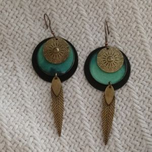 Chico's Boho Circles W/ Feather Earrings